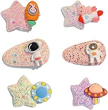 Bold N Elegant Little Astronaut Rocket Space Star Sparkle Glitter Tic Tac Hairpin Hairclip Fancy Alligator Hair Clip Barrette Hair Accessories for Girls (Mix Color - Pack of 6)