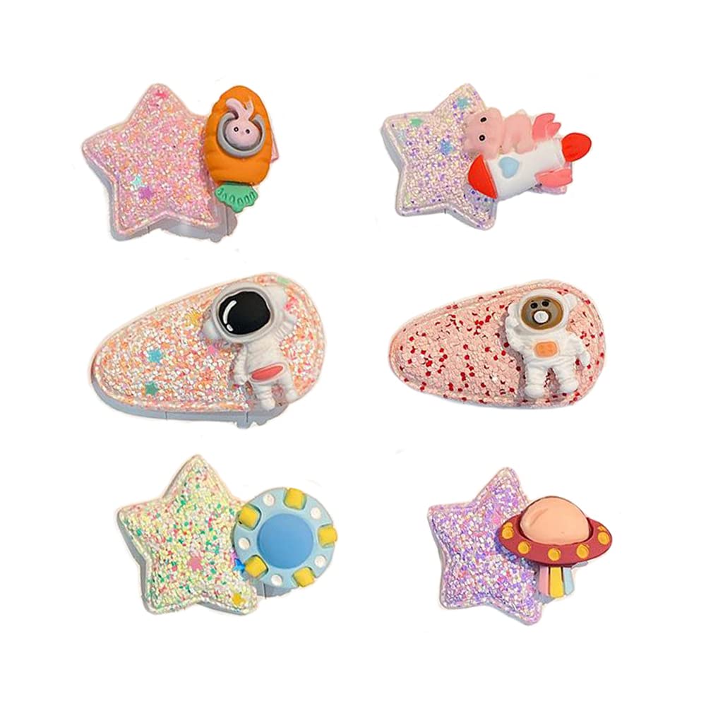 Bold N ElegantLittle Astronaut Rocket Space Star Sparkle Glitter Tic Tac Hairpin Hairclip Fancy Alligator Hair Clip Barrette Hair Accessories for Girls (Mix Color - Pack of 6)