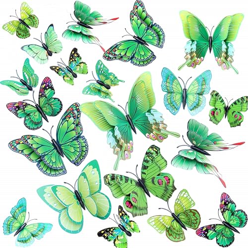 24PCS 3D Butterfly Wall Sticker Decor,3D Butterflies Stickers for Party Decorations with Magnets and Gum Removable and Reusable (Green)