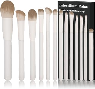 Intercilium Rains Professional 13-Pc Makeup Brush Set - Premium Synthetic Powder, Contour, Eyeshadow, Blending Brushes (Milky B521)