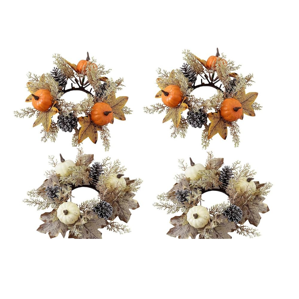 Giwnhvx 4PCS Christmas Candle Rings Pumpkins Maple Leaves Candle Rings Wreaths Mini Fall Autumn Artificial Candle Rings