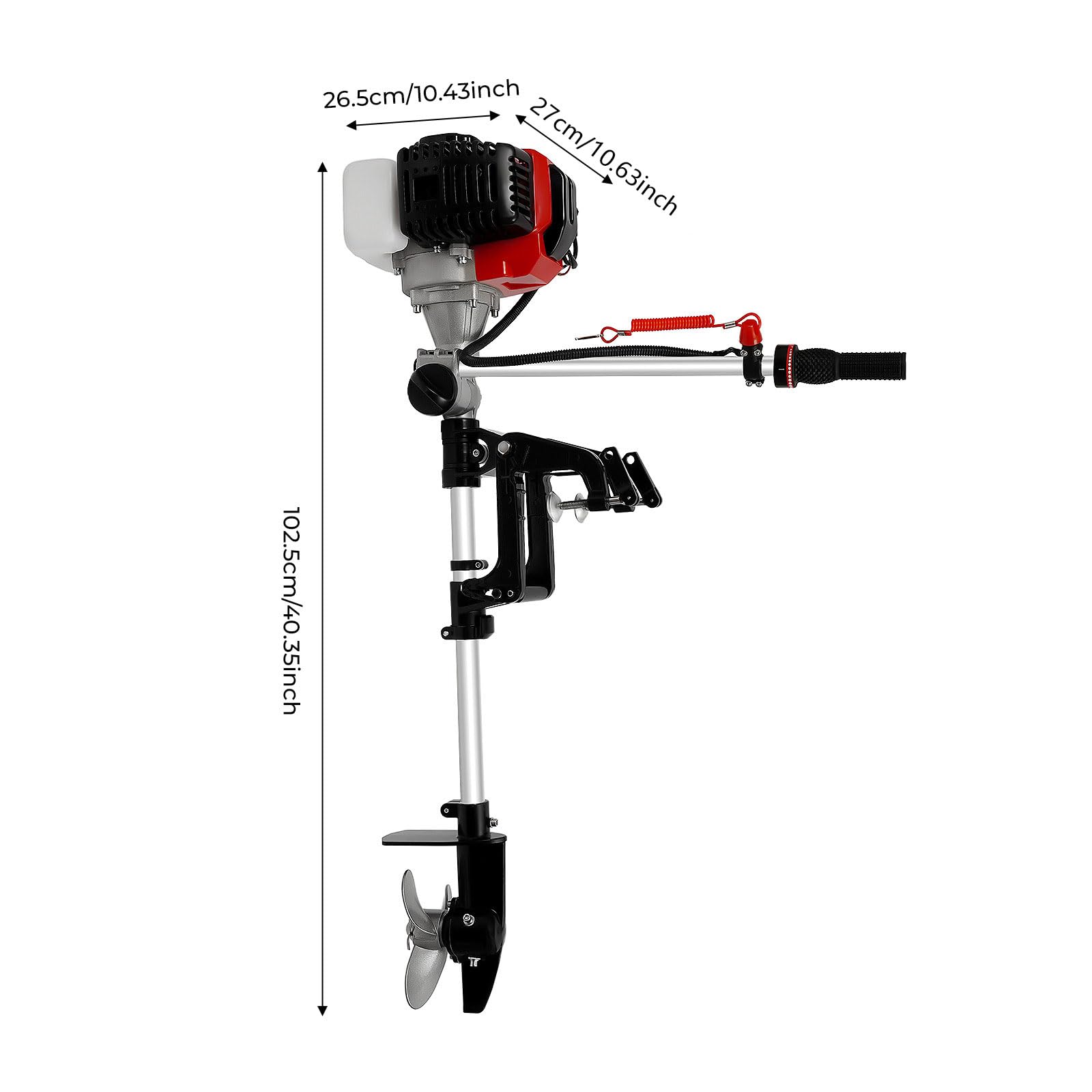 Motore Fuoribordo 2,3 CV, 2 Tempi Portatile, CDI, Per Piccola Barca | Compatto Leggero, Controllo 360°, Pesca Kayak Barca, Basso Consumo, 52 CC