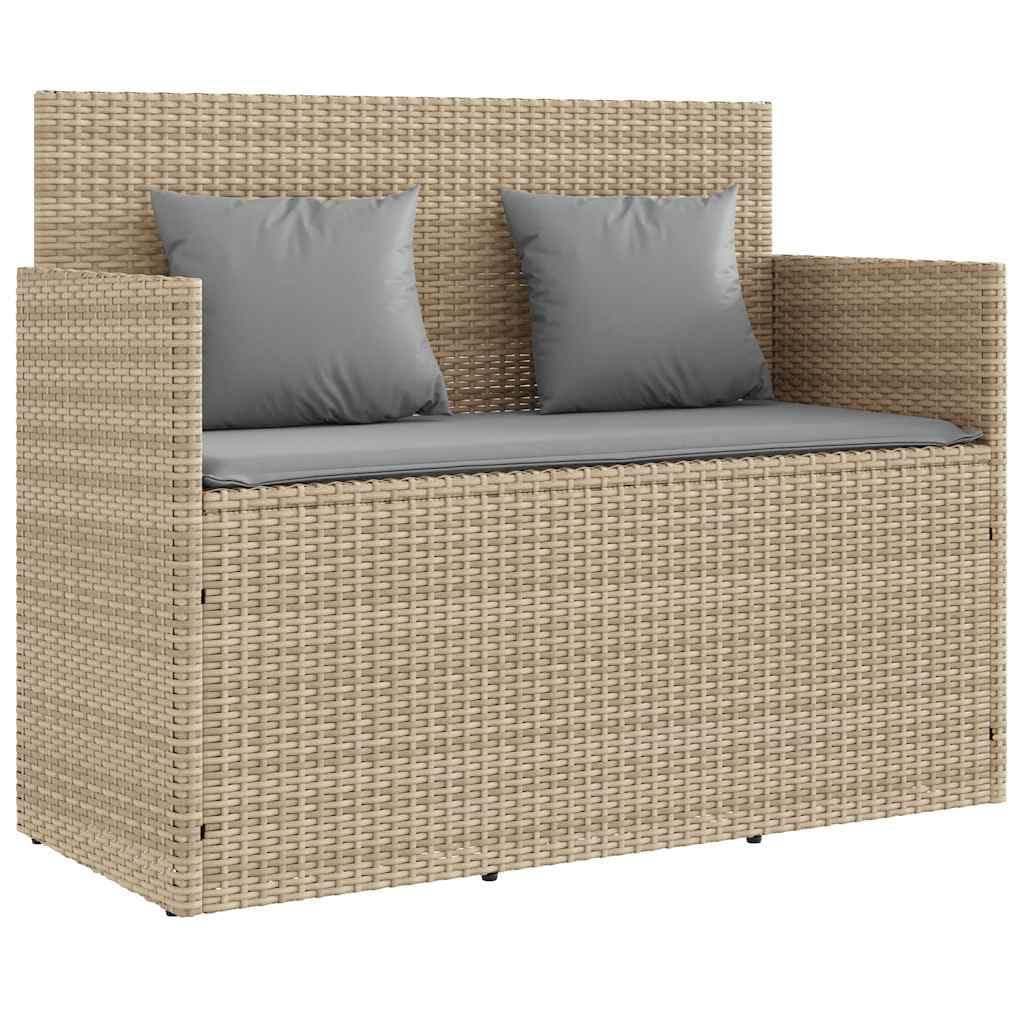SYDE Banco de Jardín Ratán Sintético Beige con Cojín | Almacenamiento bajo asiento, Bolsa Impermeable, Resorte de Gas, Funda Lavable, Máx 110 kg