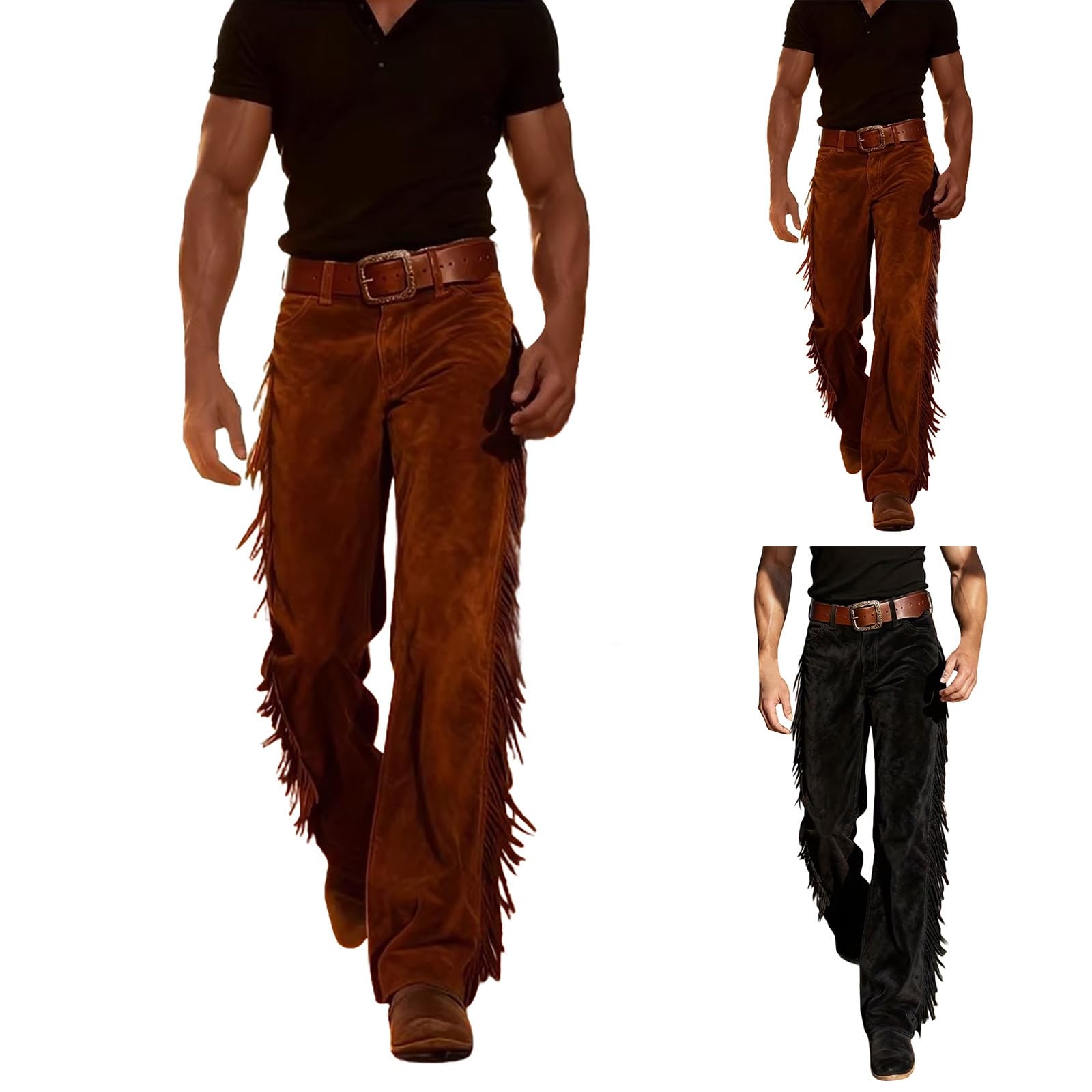Cowboy Hose Herren Western Hose mit Quasten Ntage Mottoparty Cargohose Fasching Karneval Kostüm