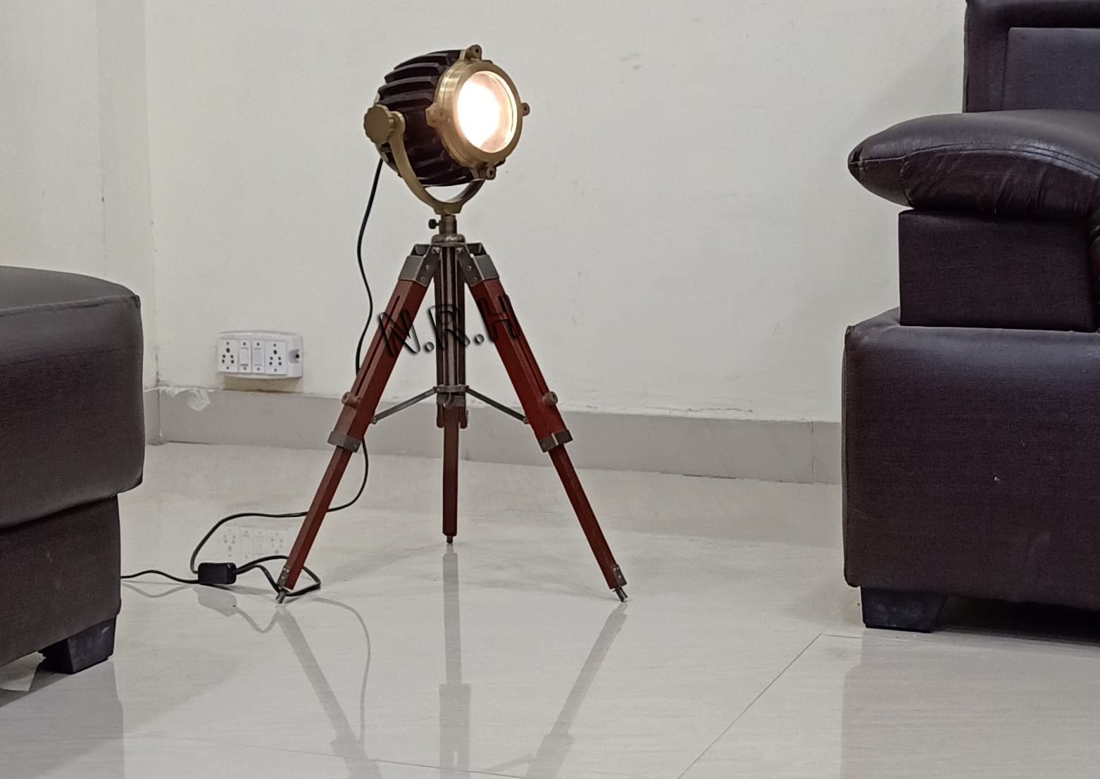 Nautical Replica Hub Faro antiquariato in piedi per cinema– treppiede in legno lampada da tavolo lettura luce per soggiorno decorazione film