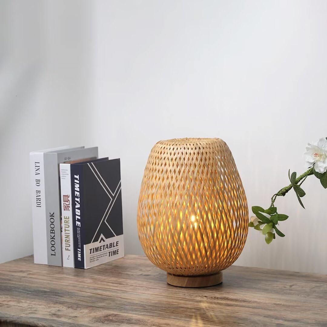 Tischlampe aus Bambusgewebe, Bambus-Lampenschirm, Tischbeleuchtung im Zen-Stil, dekorative Tischbeleuchtung, Nachtlicht für Schlafzimmer und Wohnzimmer