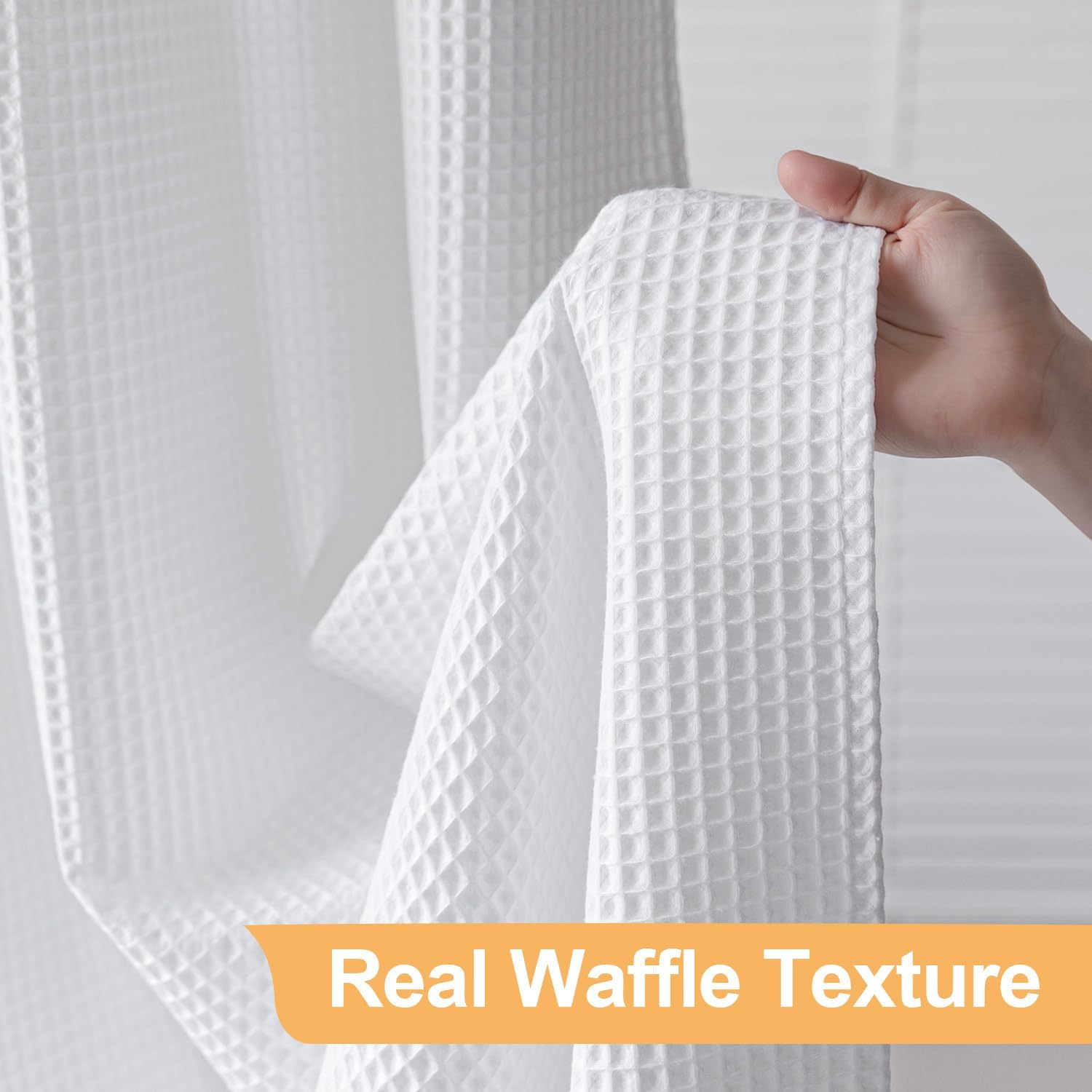 River Dream Stall Cotton Blend No Hooks Needed Shower Curtain with Snap in Liner, Water Repellent, Hotel Grade (White, 36"x74")