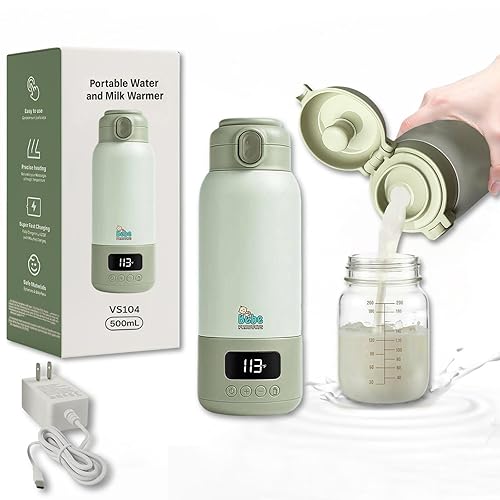 Calentador de biberones portátil para viajes, verde, calentador de leche de bebé de calentamiento rápido con control de temperatura preciso, gran