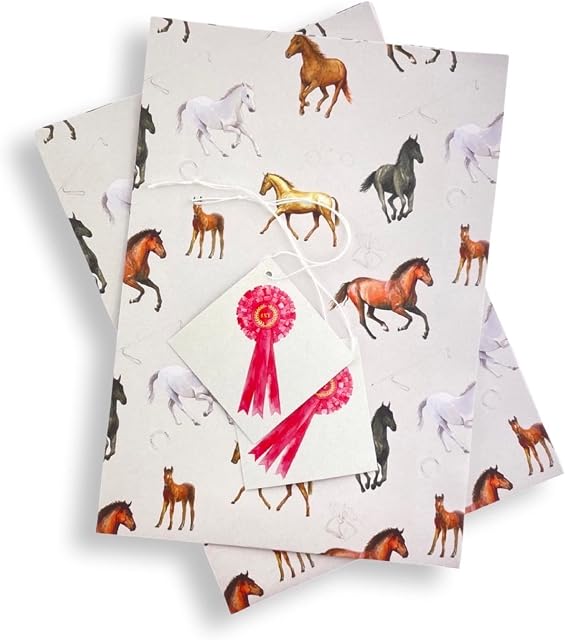 Horse Recycled and Recyclable Eco Printed Gift Wrapping Paper - birthday - Christmas - 2 sheets plus 2 strung gift tags