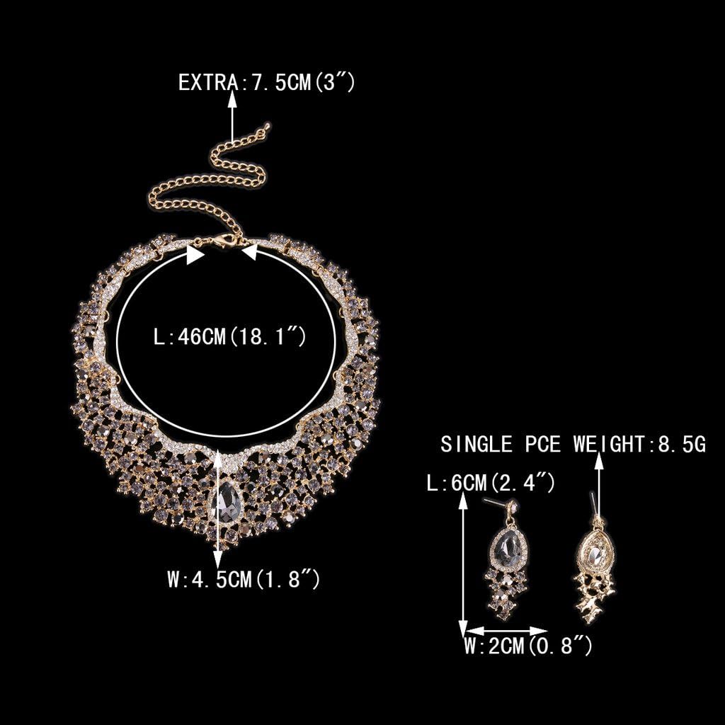 EVER FAITH Austrian Crystal Flower Cluster Teardrop Wedding Prom Statement Necklace Earrings Set for Women Bride - Image 4