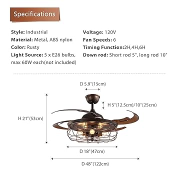CROSSIO 48 Inches Retractable Caged Ceiling Fan with Lights