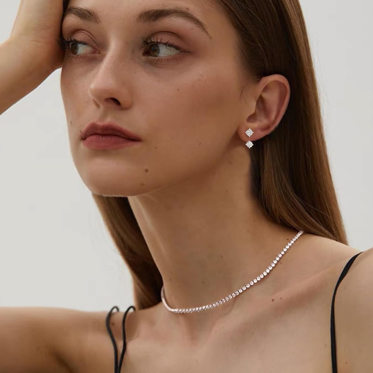 Luxval Tennis Necklace Set for Women Tennis Bracelets Diamond Earrings Sterling Silver Necklace Wedding Jewelry for Bride Silver Jewelry Sets for Women Gift - Image 5