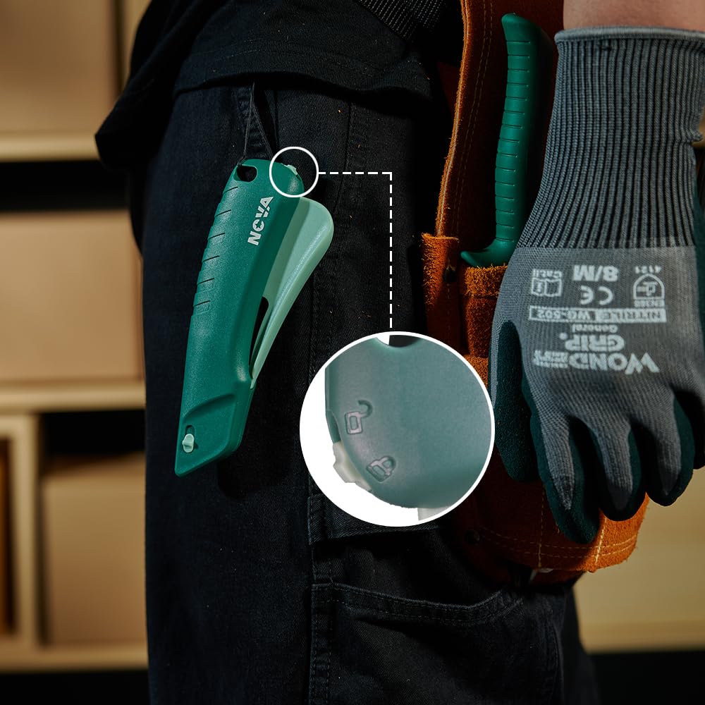 Nova Self retracting Squeeze Trigger Knife, Heavy Duty Box cutter, Utility Knife, Ambidextrous Design, Replaceable and Durable Blade, Ideal for cutting Boxes