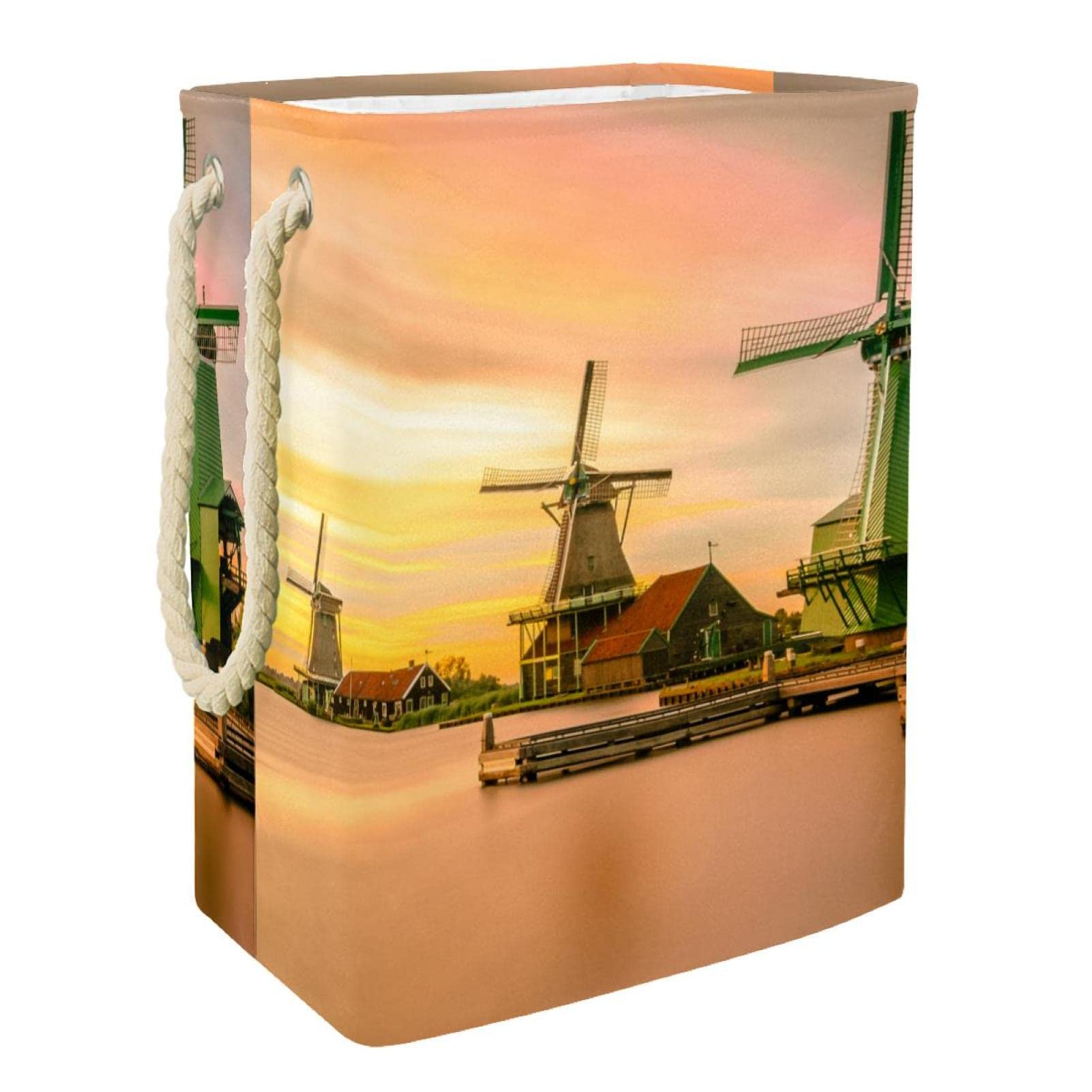 Panier à linge personnalisé moulin à vent grand format avec poignées pour chambre