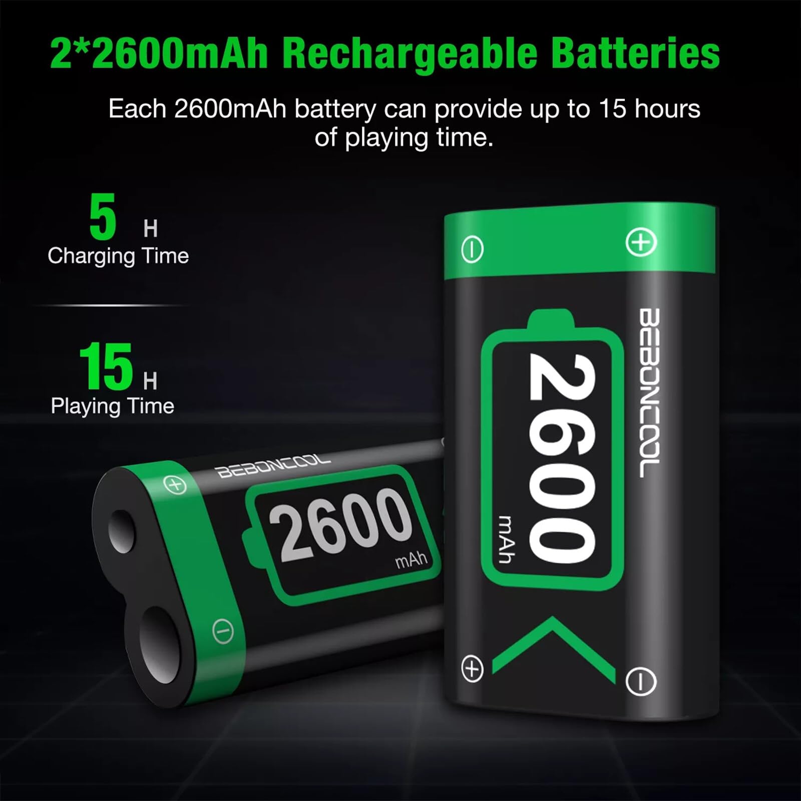 2 * 2650mAH Rechargeable Batterie Packs avec Chargeur pour Xbox One/Xbox Series X | S Xbox One, Double Station de Charge avec 2 Batteries Rechargeables