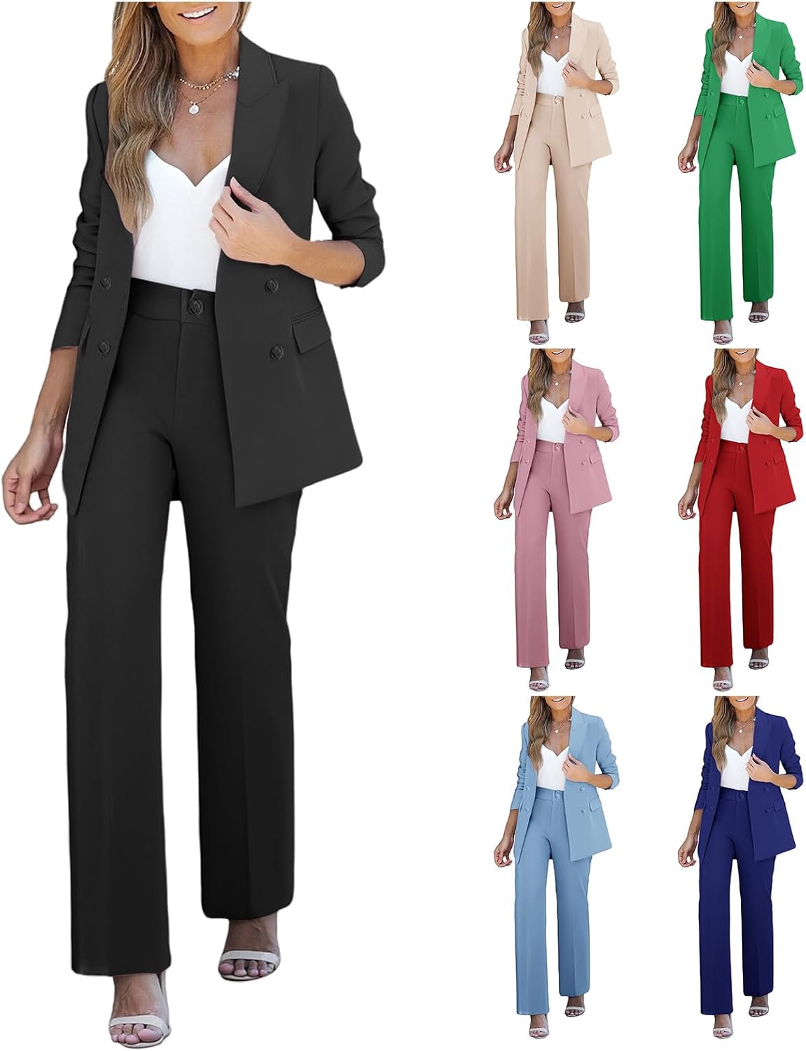 2 Piece Outfits for Women Business Casual Dressy Oversized Blazer Jacket and Wide Leg Dress Pantsuits Formal Suits Set