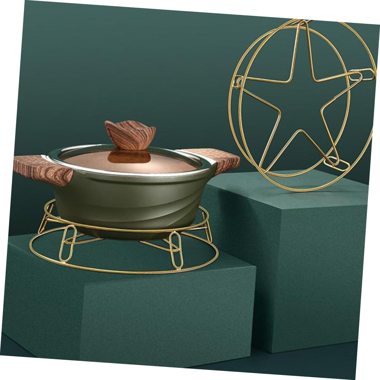 OFFSCH 1pc Golden Stainless Steel Pot Stand Multi Functional Kitchen Steam Rack Pot Storage Holder for Cooking and Steaming Versatile Design