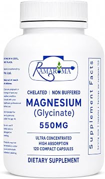 Pure Magnesium Glycinate 550 mg, Capsules to Support Optimal Health - 120 Capsules Dual Month Pack, High Absorption by Ramaroma