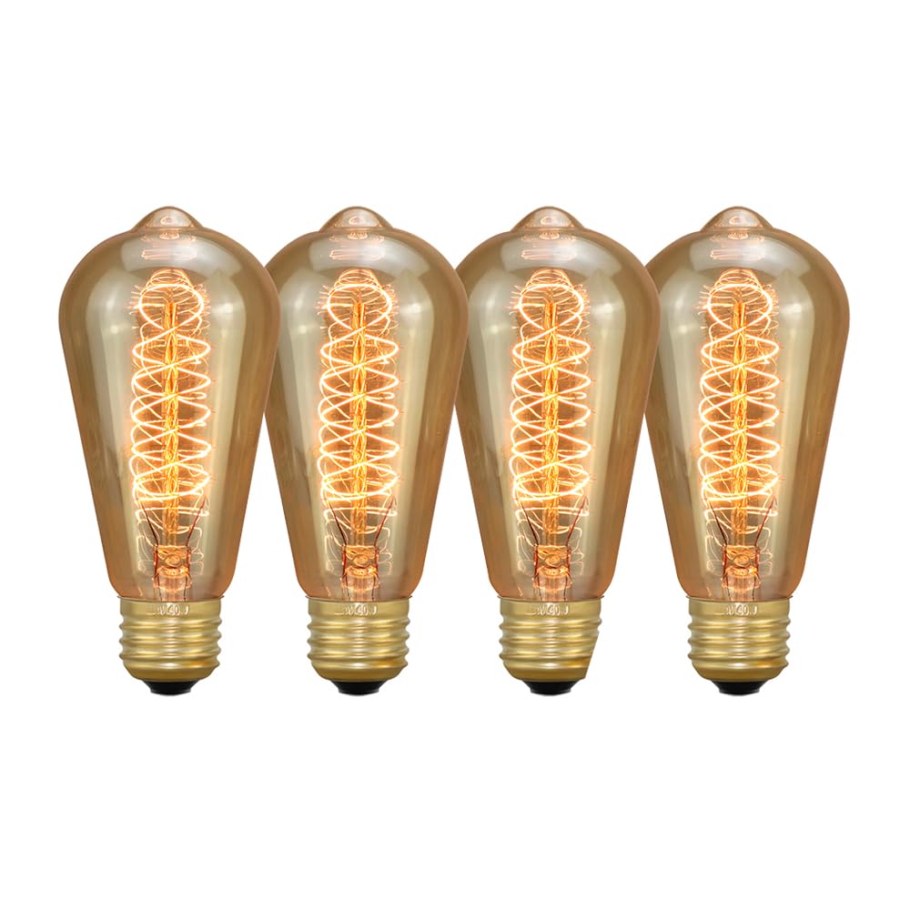 ST64 Edison Light Bulbs, Incandescent Light Bulb 40W, Dimmable Decorative Lightbulbs E26 E27 Bulb, Vintage Lights Bulbs for Outdoor Light Socket LightFixture, 4 Pack