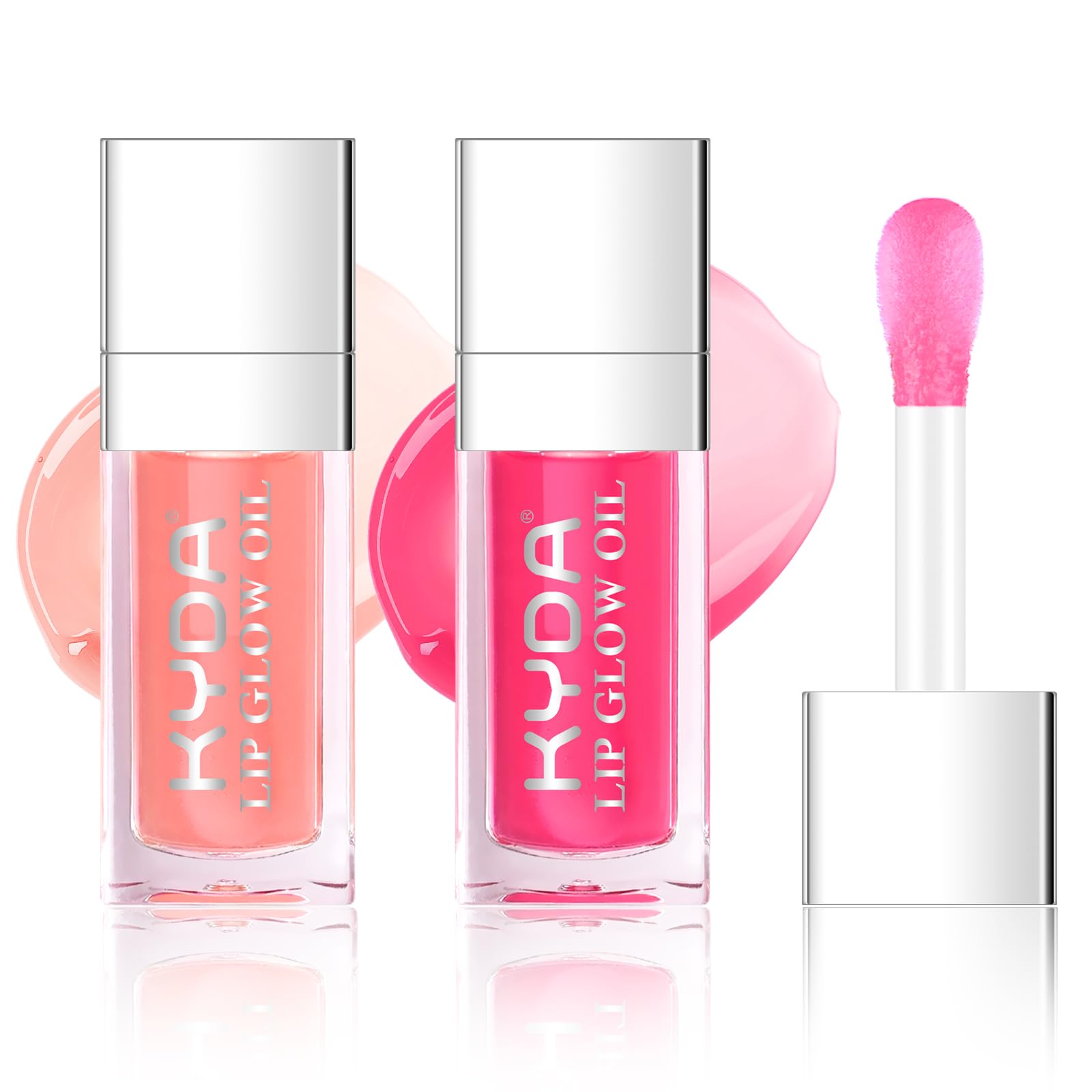 KYDA 2 Colors Hydrating Lip Glow Oil,Moisturizing Lip Oil Gloss Transparent Plumping Lip Gloss, Lip Oil Tinted for Lip Care and Dry Lips-Raspberry and Rosewood