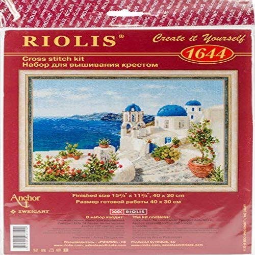 RIOLIS 1644 - Santorini - Counted Cross Stitch Kit 15Â¾" x 11Â¾" Zweigart 14 ct. White AIDA 32 Colors