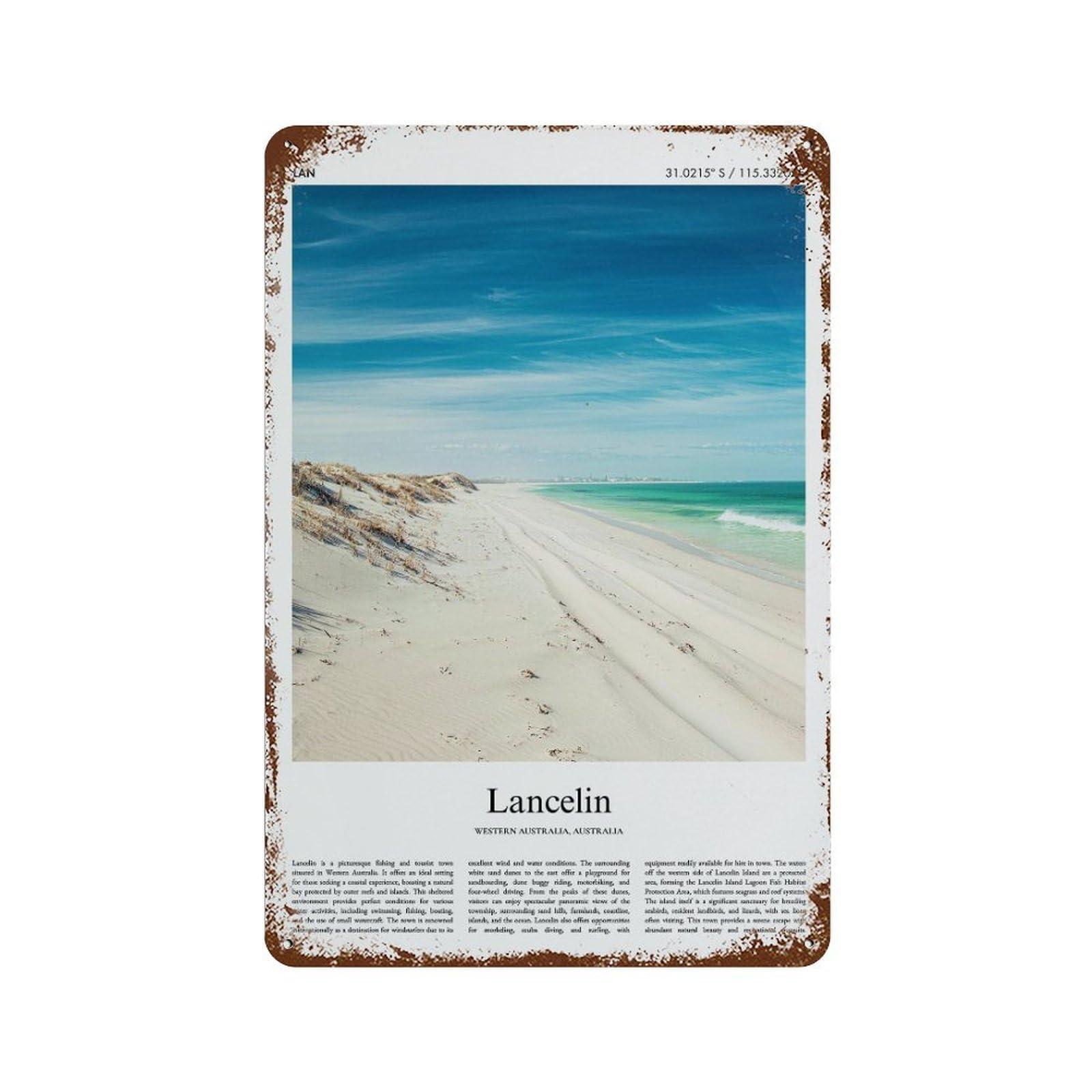 xiaoxiaoshen Lancelin Western Australia, Australia City Scenery Wall Decor Art Metal Tin Poster Modern Home Decor Art Home Bar Shop Decorations Vintage Sign 30x20cm