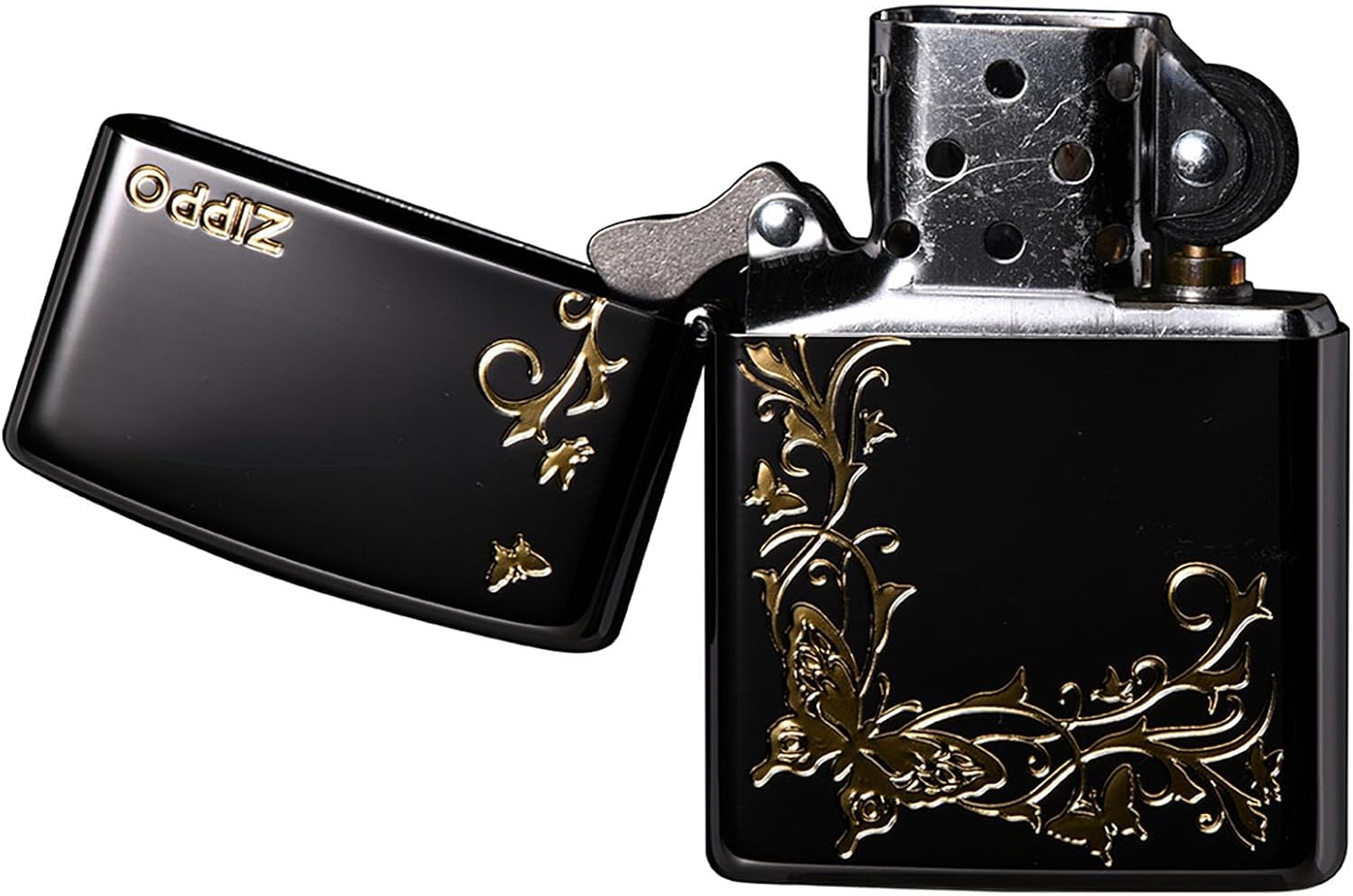 Zippo 2BKG-BUT Windproof, Brass Lighter, Butterfly, with Special Sticker, Black