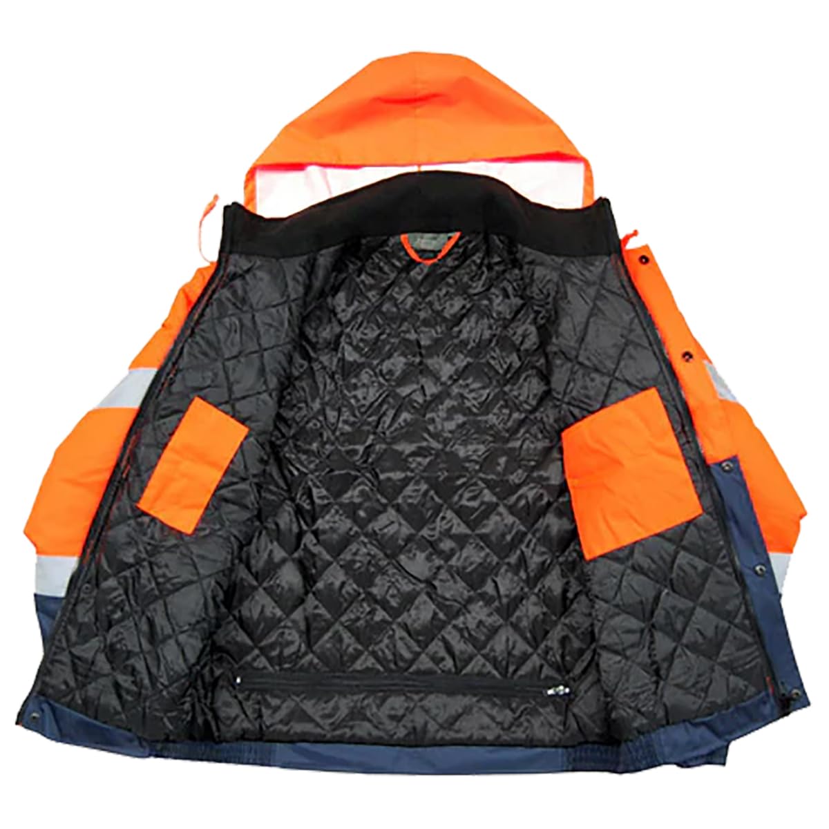 FASHIONISM Bomber da uomo a maniche lunghe ad alta visibilità per adulti, due tonalità, multi tasca, resistente, con cappuccio e colletto in pile, ad alta visibilità, da lavoro