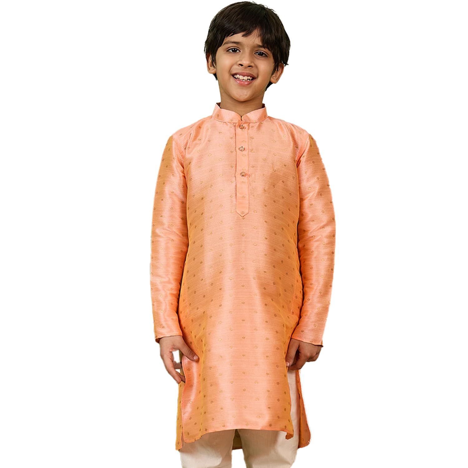 Sanwara Boys Orange Jacquard Elegant Ethnic Attire Kurta (26)