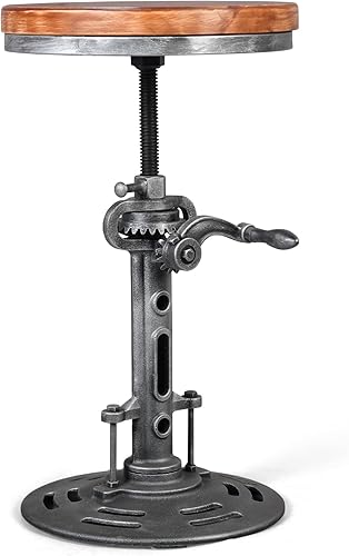 Miniatura 10 de LOKKHAN Taburete de bar industrial vintage estilo steampunk americano, estilo retro, base de hierro fundido giratoria, parte superior de cuero Base
