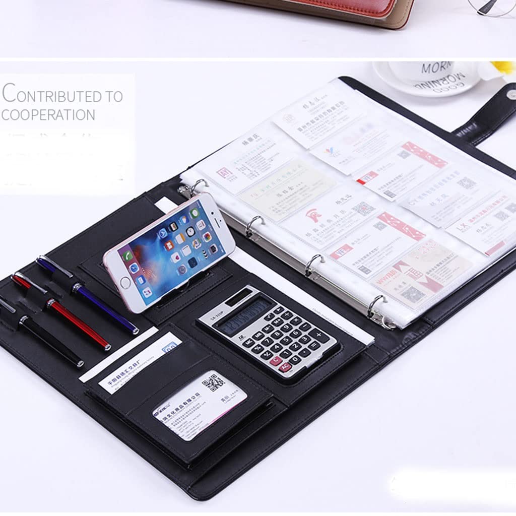 Cartella per Documenti in Pelle A4, Portafogli Padfolio Binder Conferenza Riunione Esecutivo File Legale Document Organizer A4 Blocco Note Padfolio per Uomo Donna