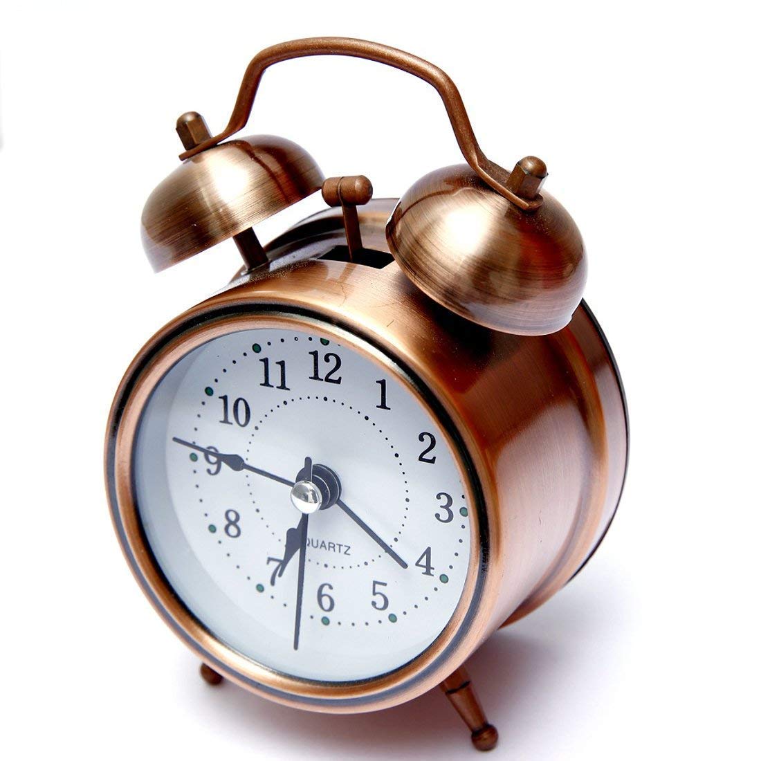 Millrun Alarm Clocks for Students Metal Analogue Cuitan Vintage Silent Ticking Table Twin Bell Wake Up Alarm Clock with Nightlight (Gold)