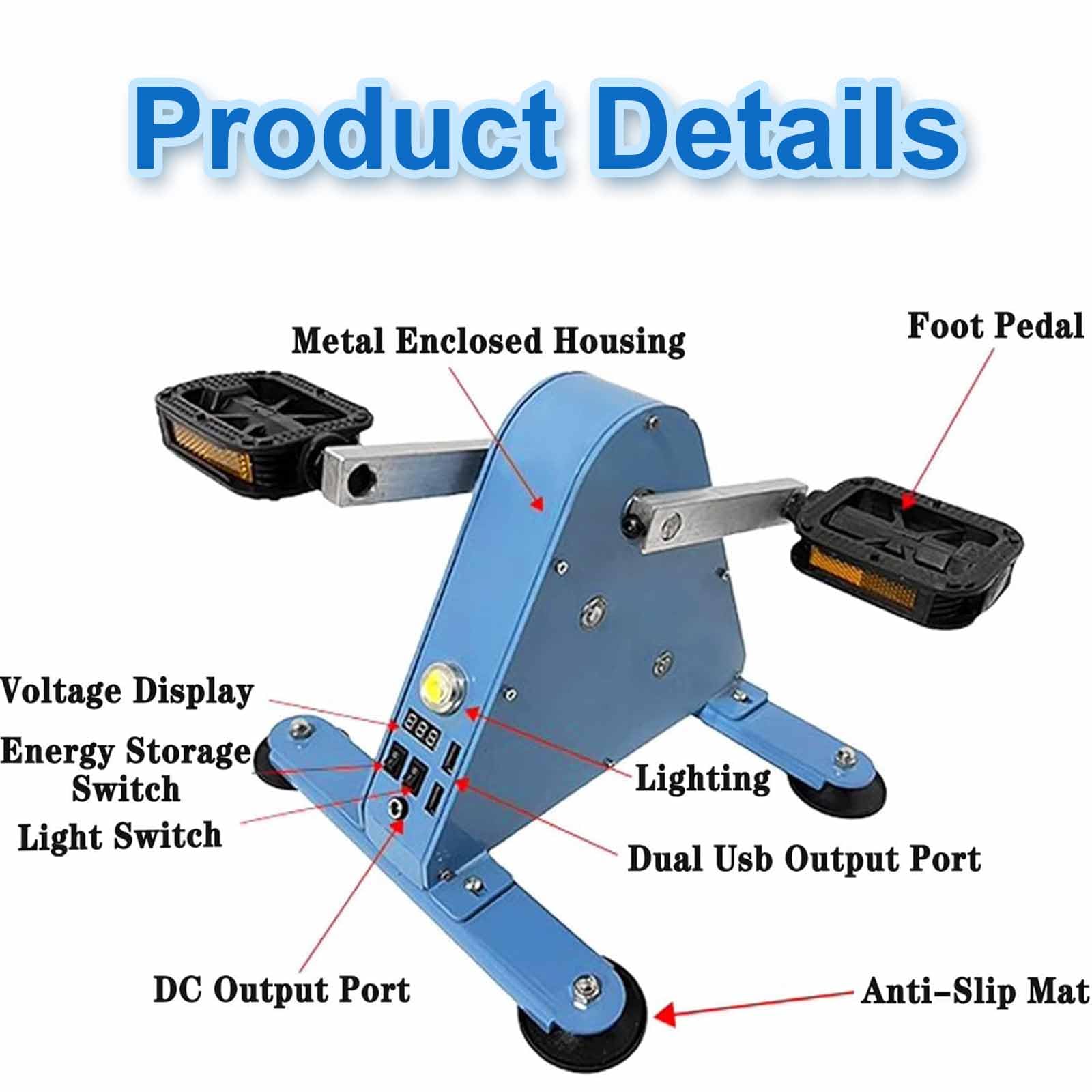 Generator Pedałowy, Generator Nożny O Mocy 100 W Z 2 Portami Szybkiego Ładowania Usb, Wyświetlaczem Napięcia I Oświetleniem Led, Wyjściem Dc 1–35 V, Do Awaryjnego Zasilania Poza Siecią