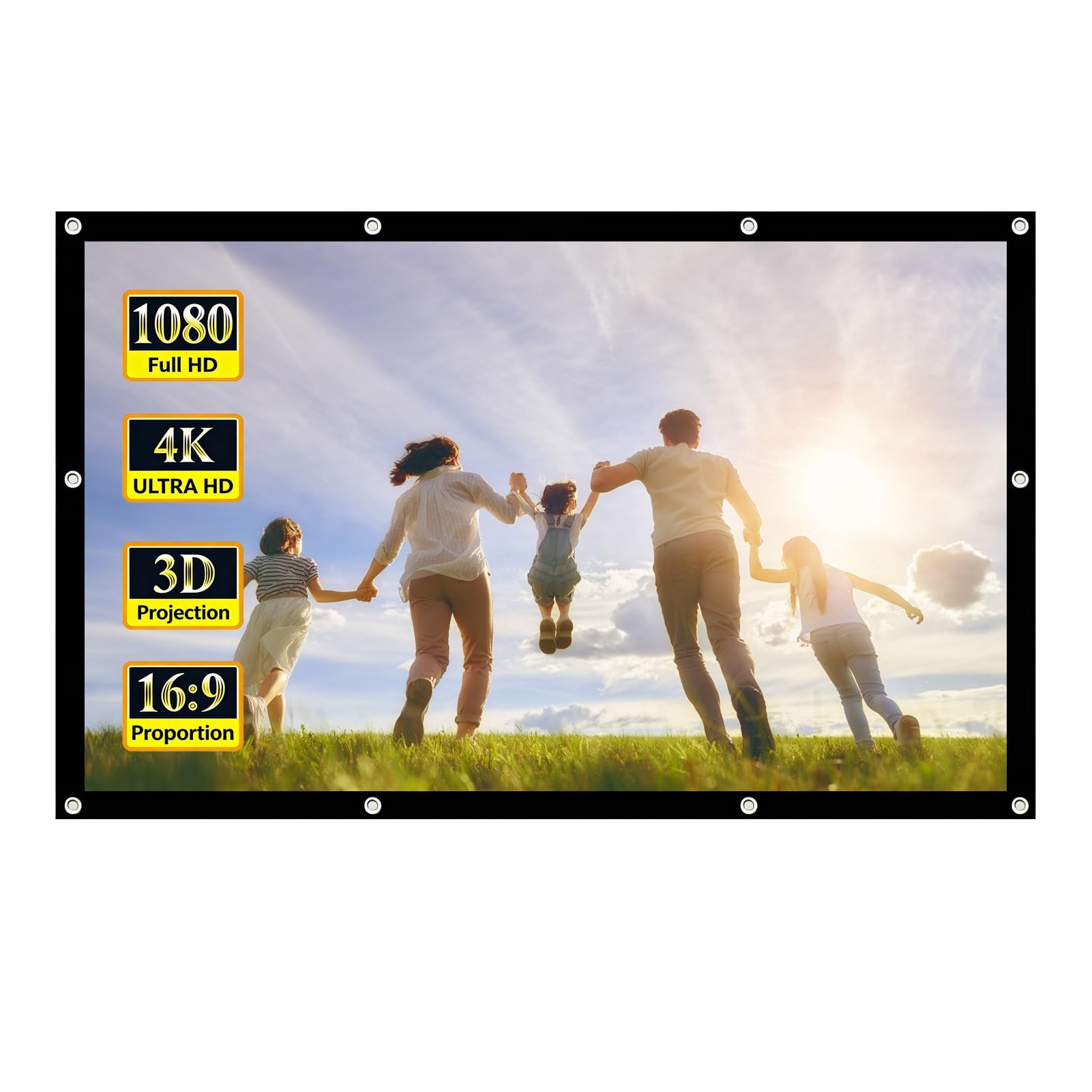 Przenośny Ekran Projekcyjny HD o Przekątnej 80/200 Cali, Składany Ekran do Projektora 16:9 do Oglądania Filmów na Świeżym Powietrzu i w Kinach Domowych(100in)