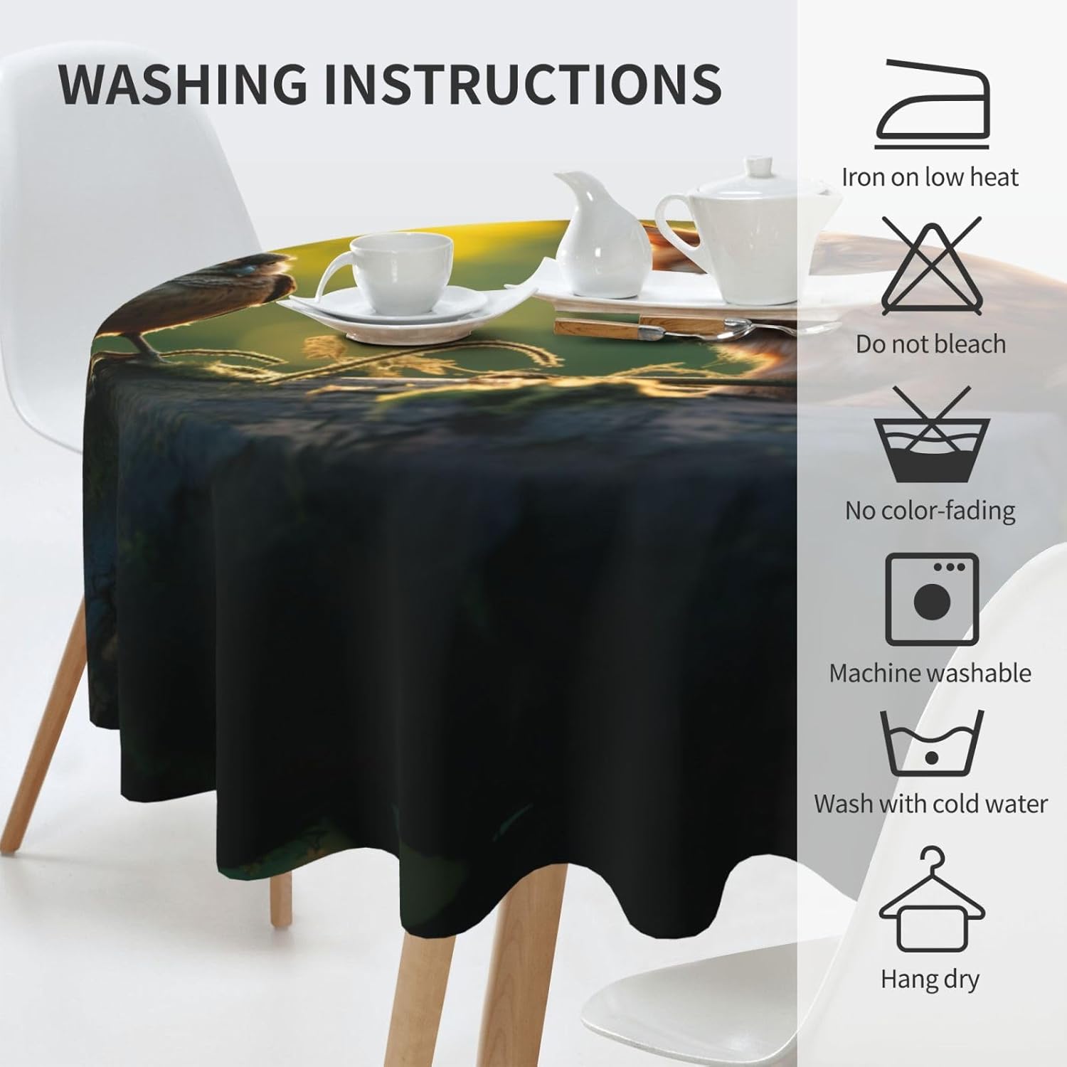 Bird Fox Print Wrinkle Free Dining Table Cover for Birthday Party Farmhouse Tablecloths Up to 60 x 60 Inches