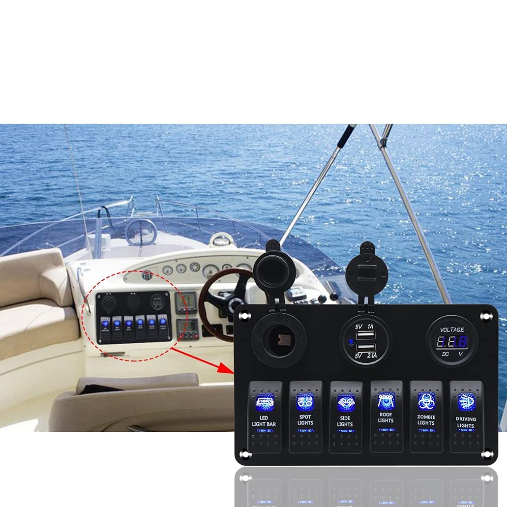 KAOLALI Wippschalter, Hebelschalter mit 3/6/8 Schaltern + Zigarettenanzünder 12 V + Voltmeter + 3,1 A Doppel-USB-Ladegerät für Wohnmobil, Wohnwagen, Boot, Auto, RV