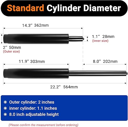 Miniatura 2 de Reemplazo del cilindro de silla de oficina de 8 pulgadas, elevador hidráulico de alta resistencia de 1000 libras clase 4 con rotación silenciosa de