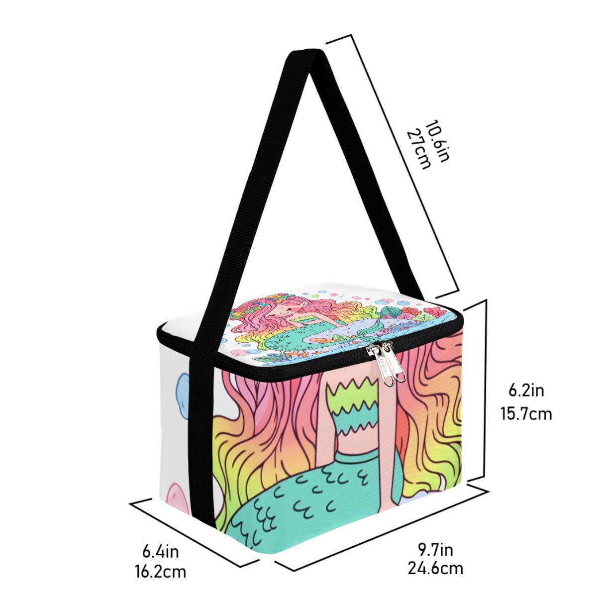 GzLeyigou Lunch Bags for Women Men 9 Cans,Floral Mermaid Hot & Cold Food Delivery Bag Insulated Grocery Bag Insulated Lunch Box Mermaid Cooler Bag for Office Work Picnic Beach