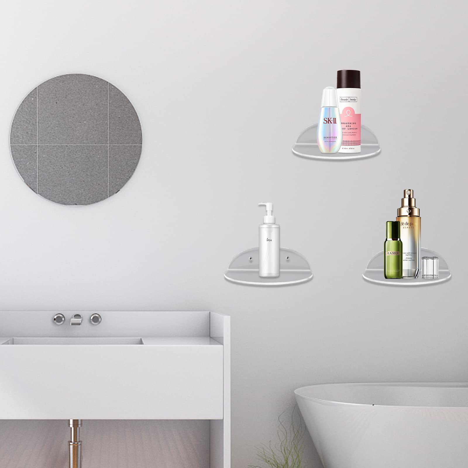 2PCS Étagère Murale Flottante en Acrylique, 23 9.5cm, Etagere Adhésive sans Percer avec 4 Clips Câble, Petite Étagère pour Bureau, Salle de Bain, Cuisine, Chambre à Coucher, Noir