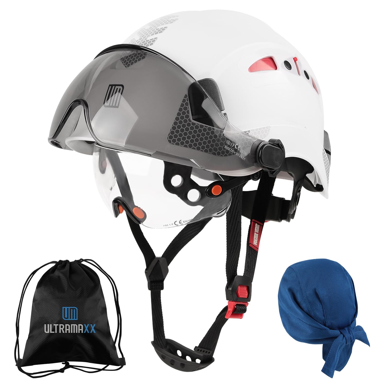 UM ULTRAMAXX Safety Helmet with Build-in Visor, Hard Hat with Vented Design, ANSI Z89.1 Certified, Ideal for Industrial and Construction