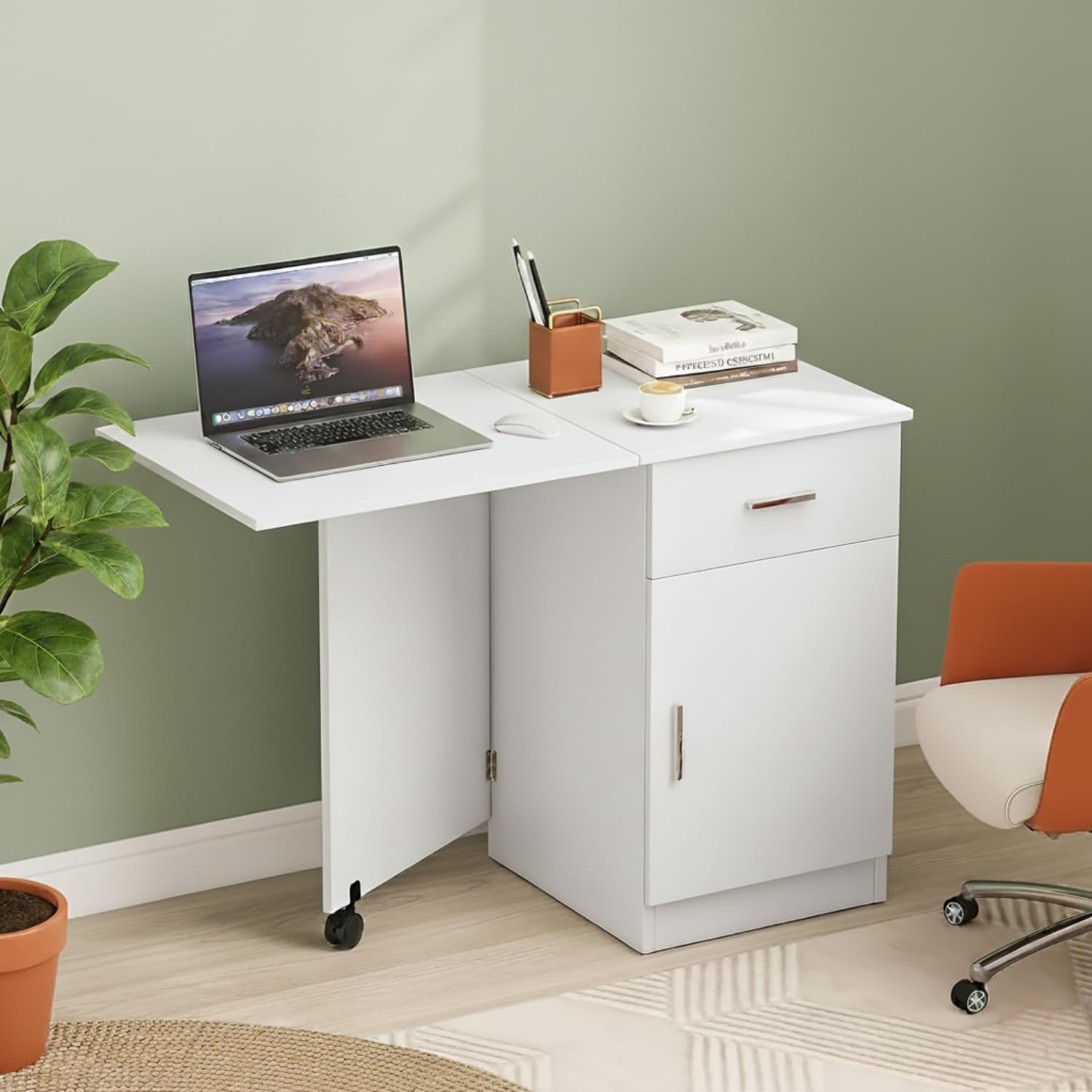 TEKAVO Clipper Foldable Table I Computer Table for Home Pc I Office Table for Home Office I Storage and Folding Office Desk, Space Saving I Drawer & Door I White Wood (104 Cm x 50 Cm x 75 Cm) - DIY-image-42