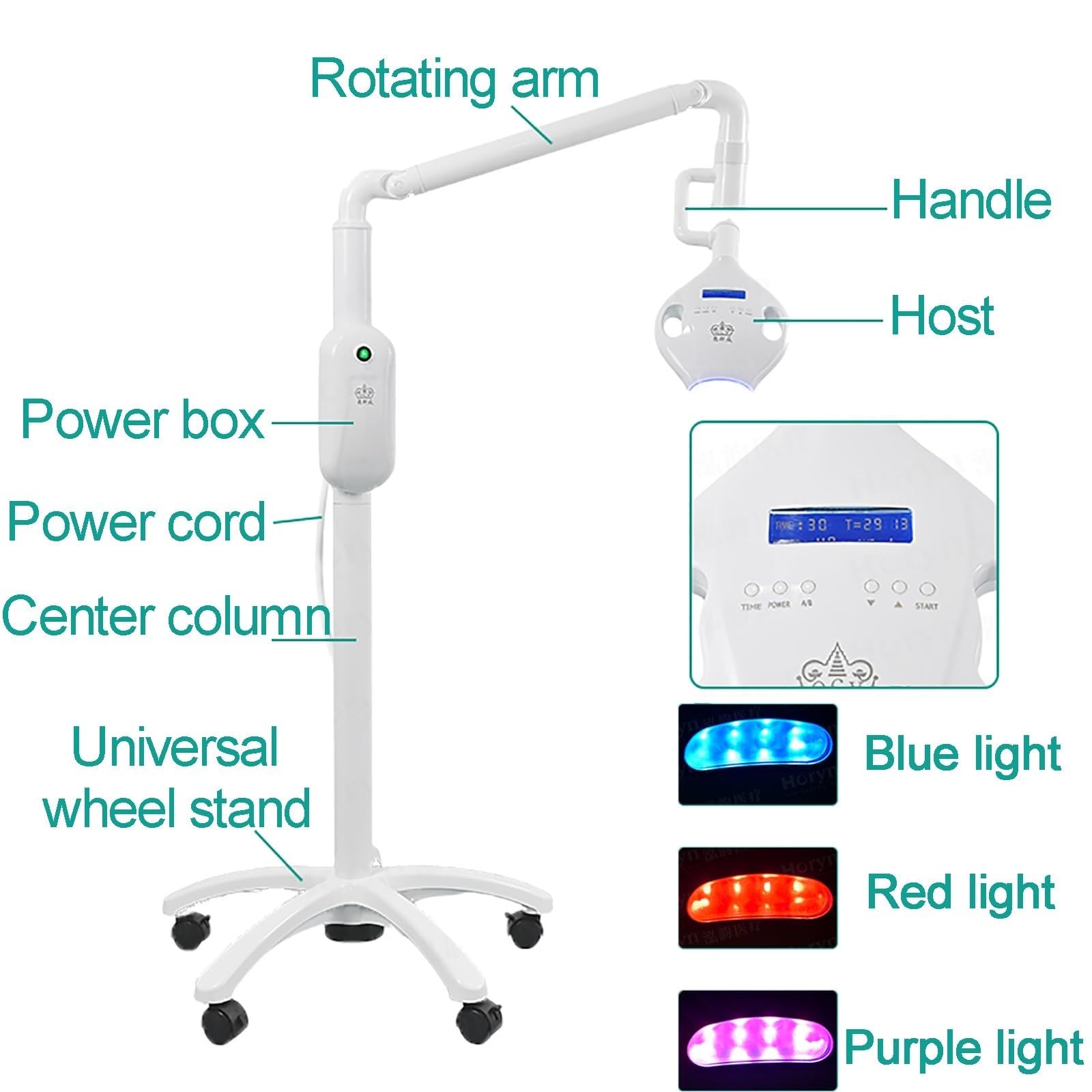 Máquina Profesional de blanqueamiento Dental, Dispositivo de Suelo de 3 Colores, 8 Luces LED Azul fría, Acelerador de blanqueamiento Dental móvil, para clínicas dentales y Salones de Belleza.