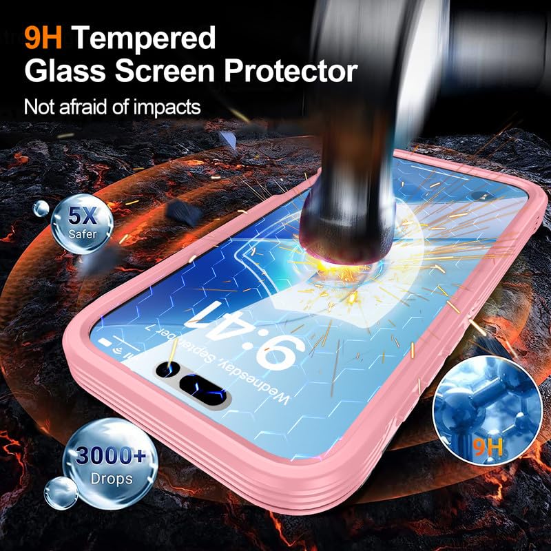 Image of LuxuryKase Shockproof Front & Back Cover for iPhone 17 Pro with Full Body Protection | Strong Grip | Camera & Screen Guard | Wireless Charging Support | Durable TPU+PC Design - Pink