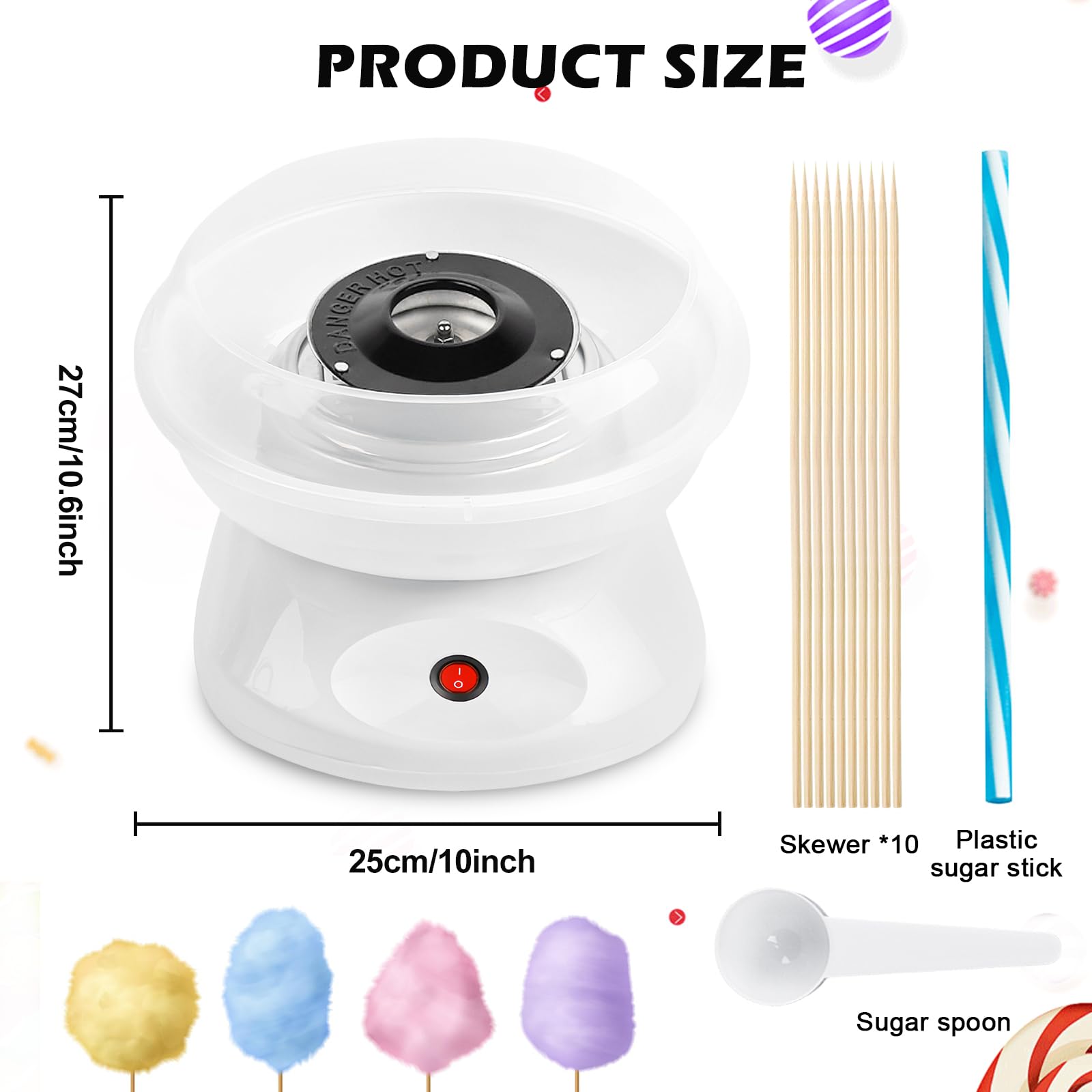 Maquina de Algodon de Azucar, 450w Retro Cotton Candy Machine con Cuchara Medidora y 10 Palos de Madera Maquina Algodon Azucar Ideal para Fiestas Infantiles Cumpleaños y Uso Doméstico Color Blanco