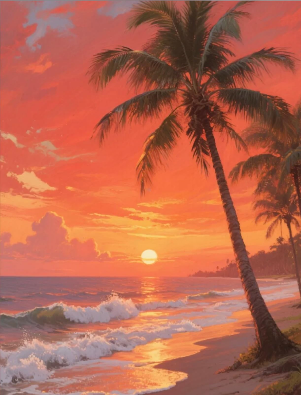 Stithej Pre-Printed Cross Stitch Kit Sunset Trees 11CT for Adults Beginners