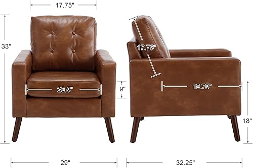 Miniatura 2 de Silla decorativa de piel sintética, silla de descanso con botones, silla de club de 29.1 pulgadas de ancho, sillón tapizado moderno para sala de