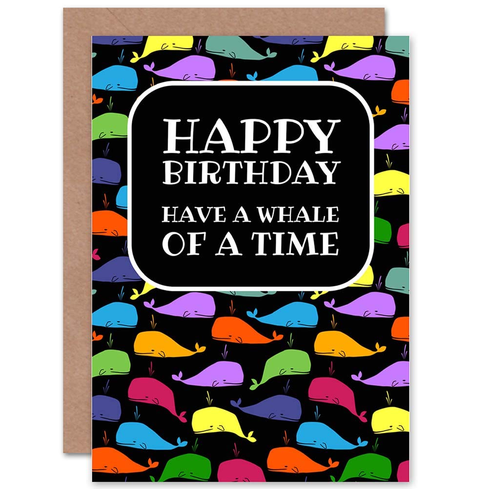 Wee Blue Coo Happy Birthday Whale of A Time Blank Greeting Card