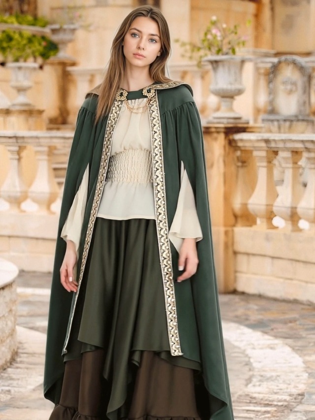 green cloak dress FCCAM Renaissance Hooded Blue Medieval Cape Halloween Costume S day dresses