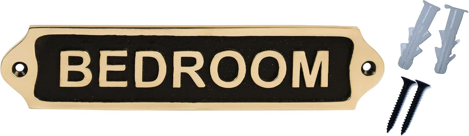 Sam Star Brass Door Sign Plaques - Traditional, Easy DIY Installation - Best Home Decor for Gents, Ladies, Office, Laundry, Restroom, Push, Pull, Parking (BEDROOM)