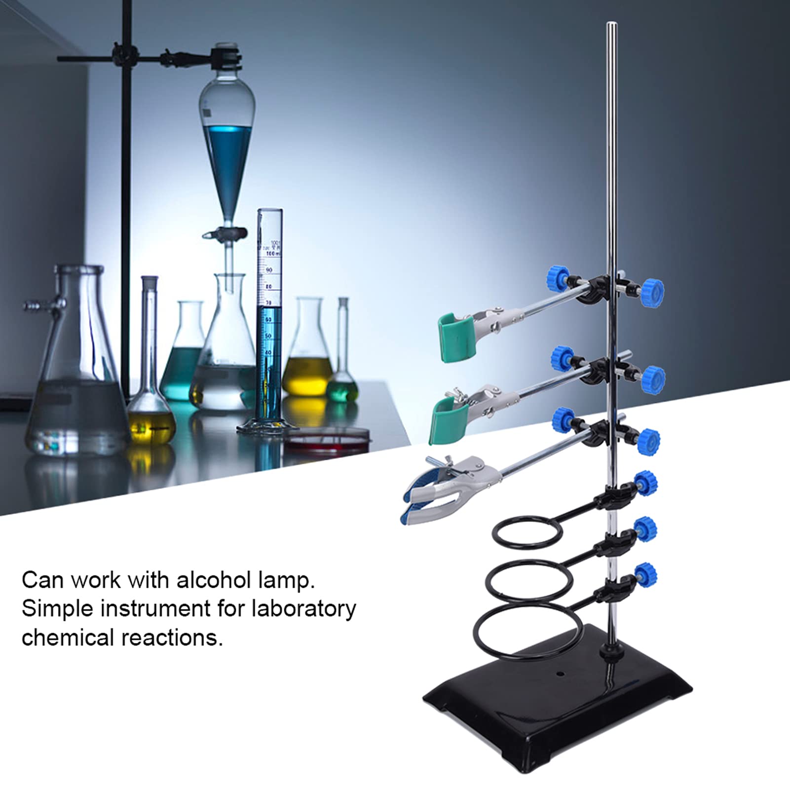 Hyuduo Stojak Laboratoryjny, materiał żelazny, Zestaw Stabilnych Zacisków do Kolb, Wszechstronny do Eksperymentów Fizycznych i Chemicznych w Szkołach i Laboratoriach